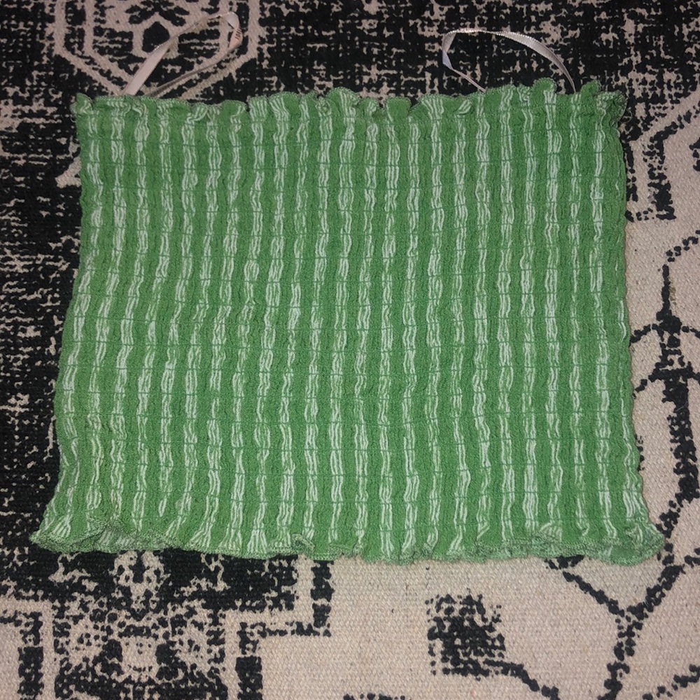 Forever 21 Green Striped Ruched Bandeau Top